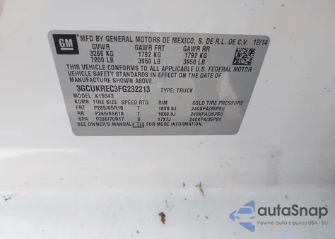 2015 Chevrolet Silverado K1500 Lt from USA, damaged, VIN 3GCUKREC3FG232213